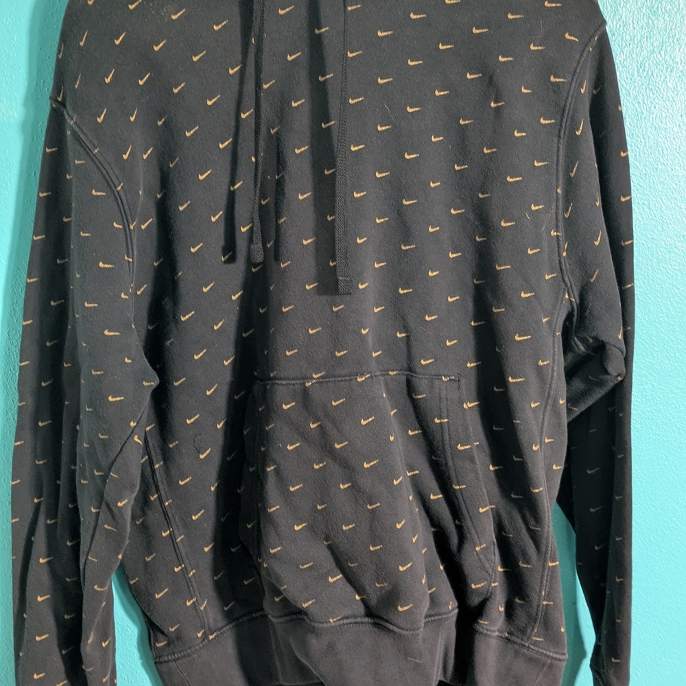 Nike Black Hoodie Sweatshirt with All-Over Small Swoosh Print